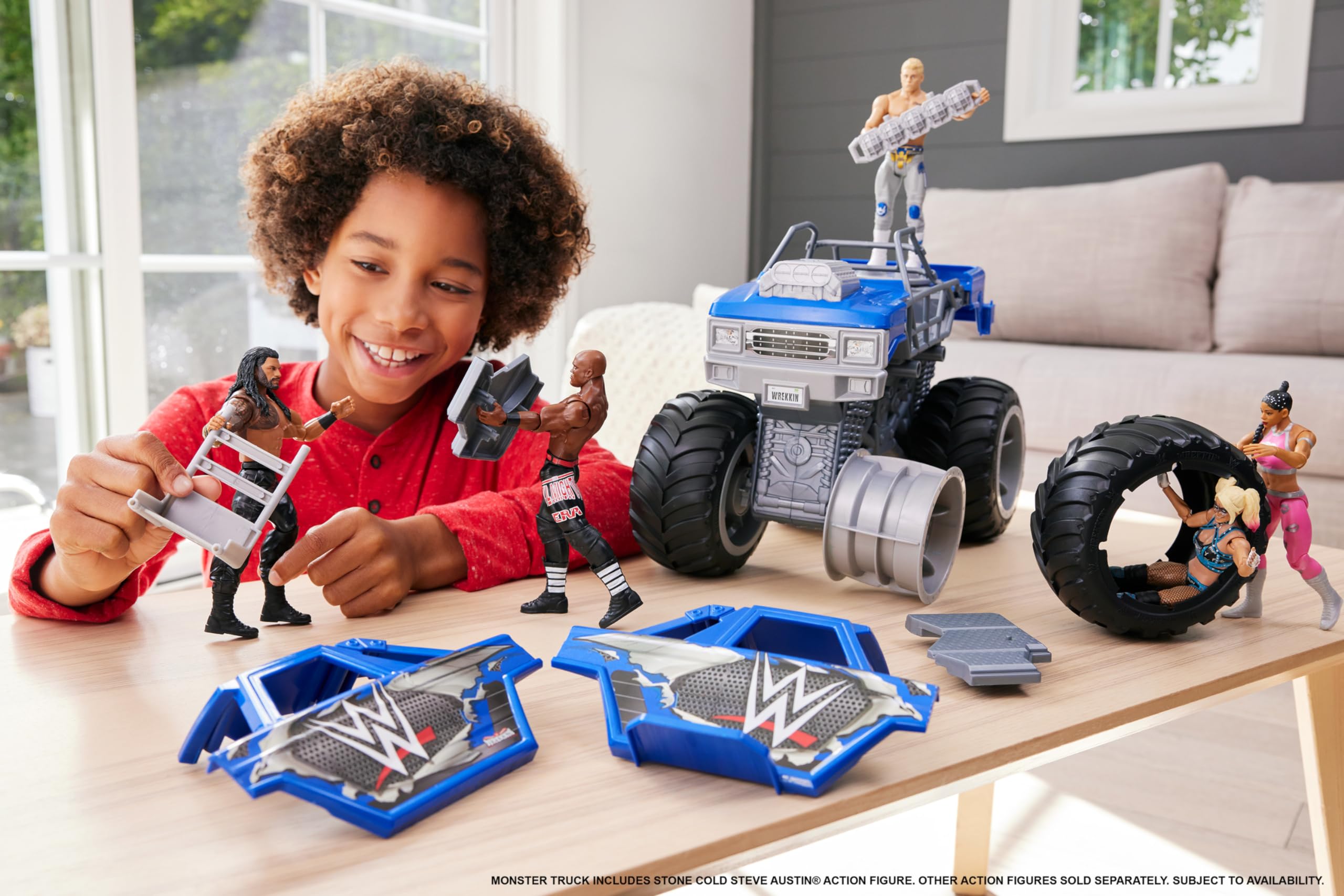 Mattel Wrekkin Slam Crusher with real rolling wheels for dynamic play.