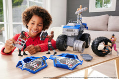 Mattel Wrekkin Slam Crusher with real rolling wheels for dynamic play.