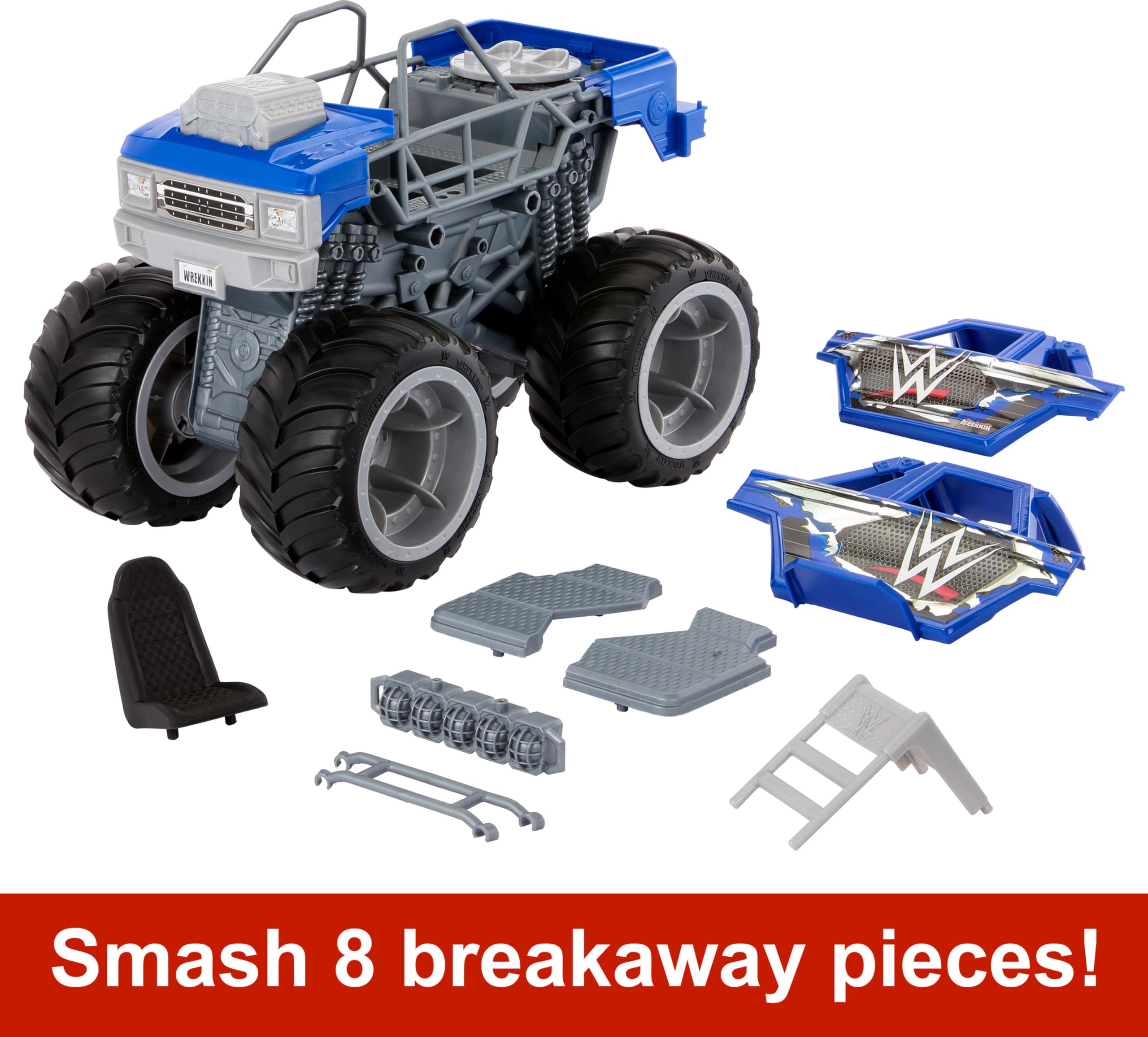 Mattel WWE Wrekkin Slam Crusher removable wheel for interactive play.