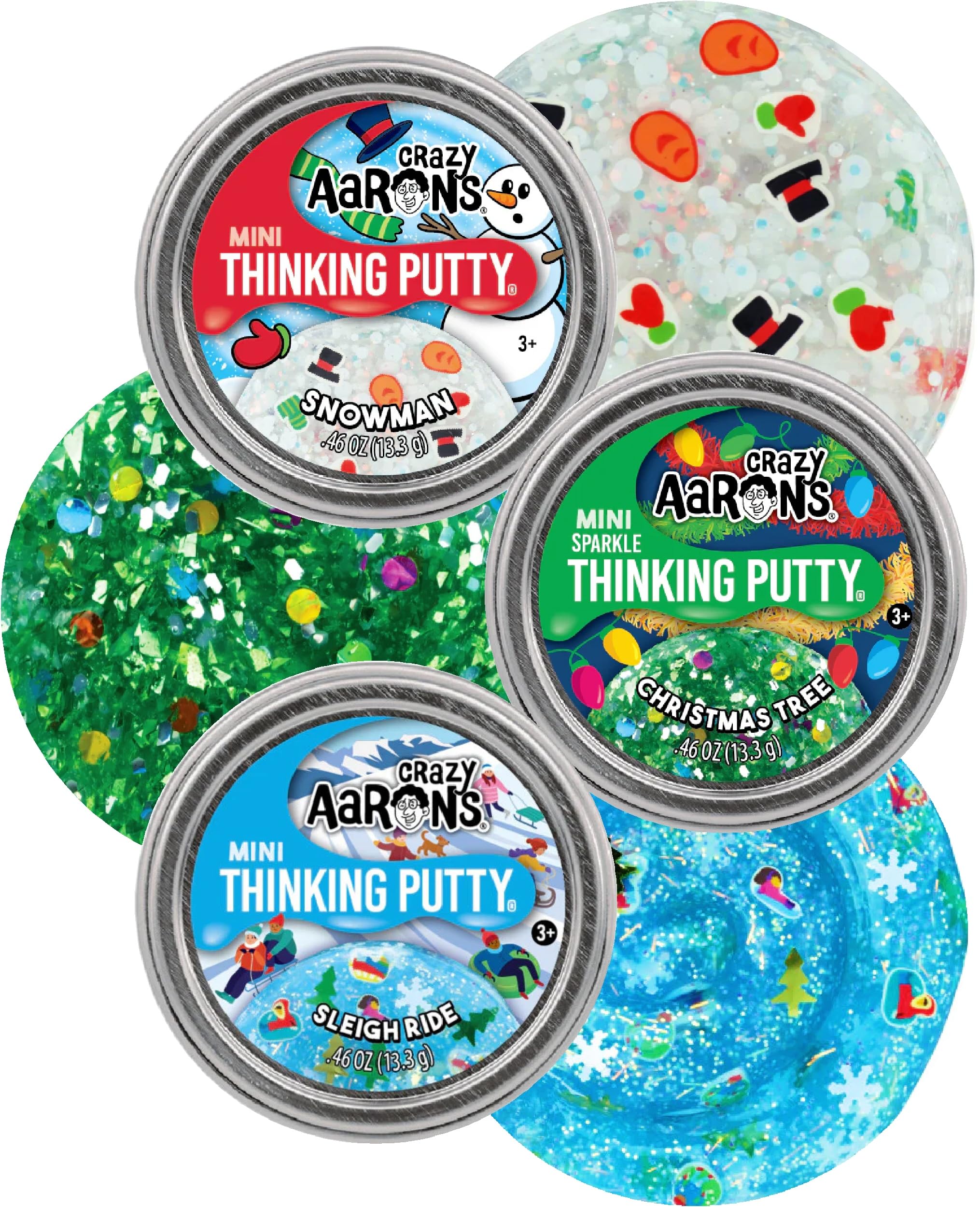 Matty's Toy Stop Crazy Aaron's Holiday Snowman putty tin for festive, desk-friendly fun.