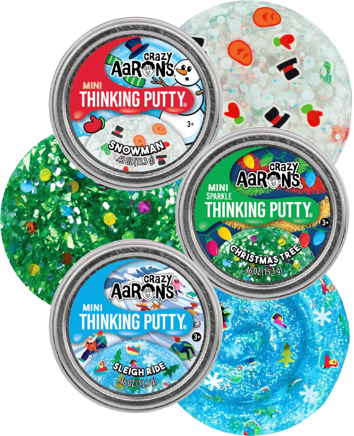 Matty's Toy Stop Crazy Aaron's Holiday Snowman putty tin for festive, desk-friendly fun.