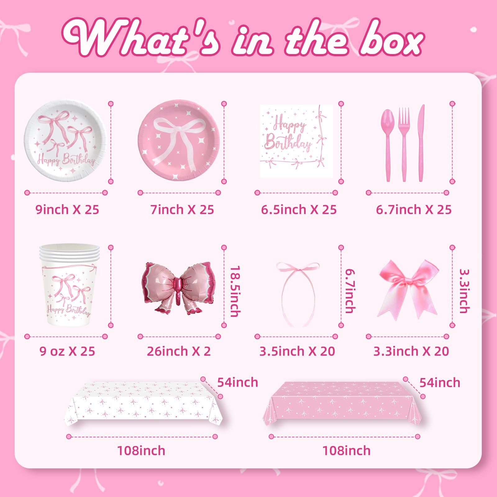 Maudundon Pink Bow plates 7-inch for dessert moments