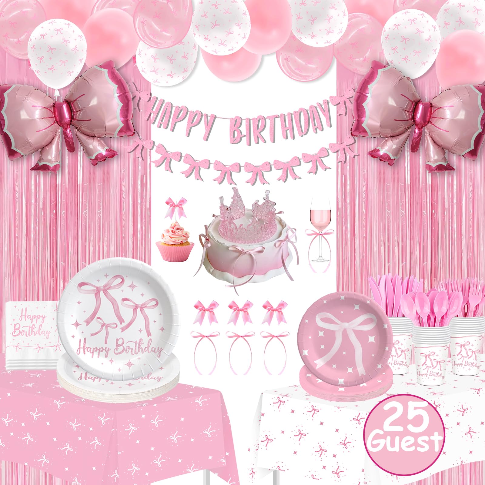 Maudundon Pink Bow plates 9-inch for festive gatherings