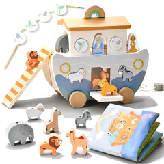 Mauzutta wooden Noahs Ark pull-along with rolling wheels for active toddlers