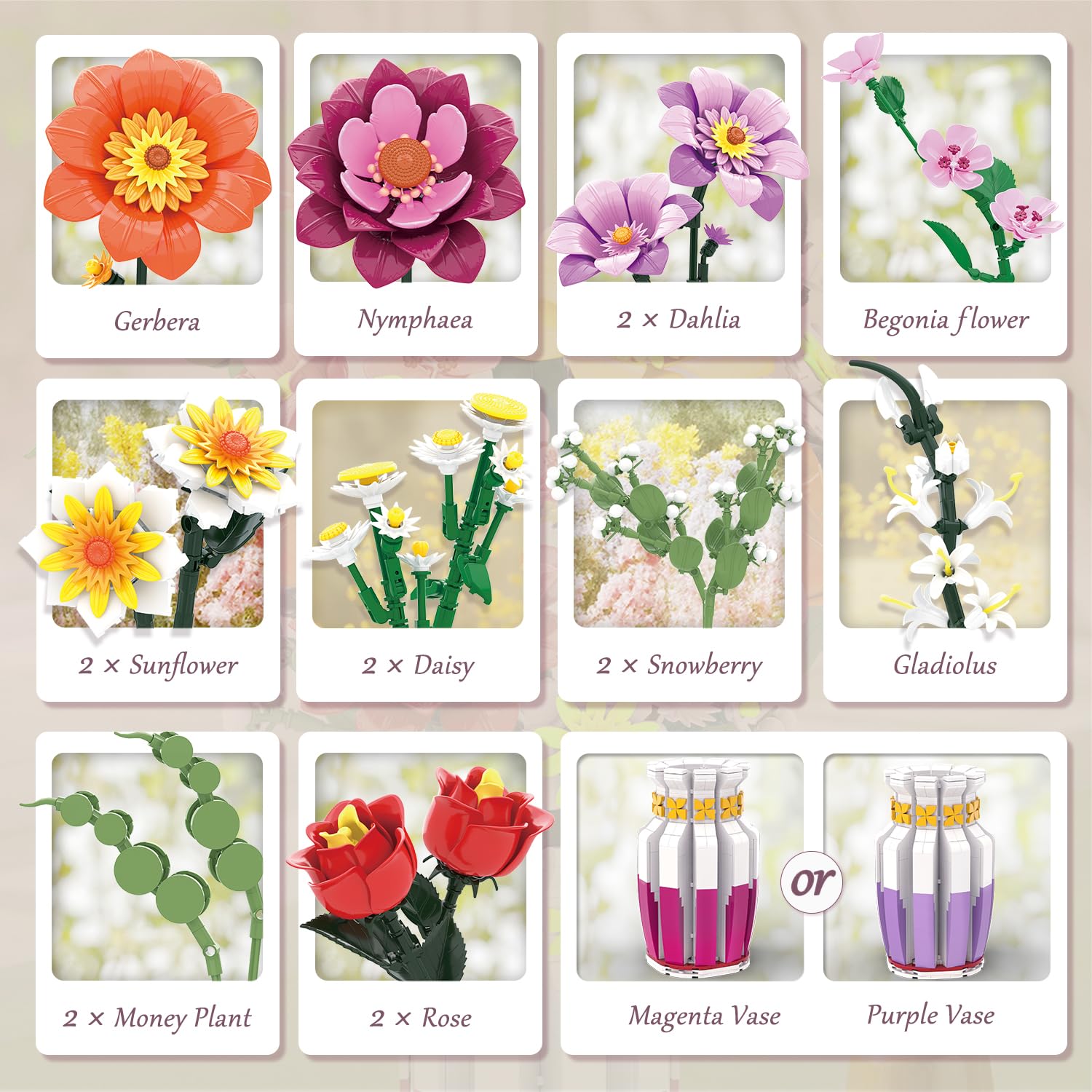 Mavo brix adjustable petals and stems for custom bouquet shaping.
