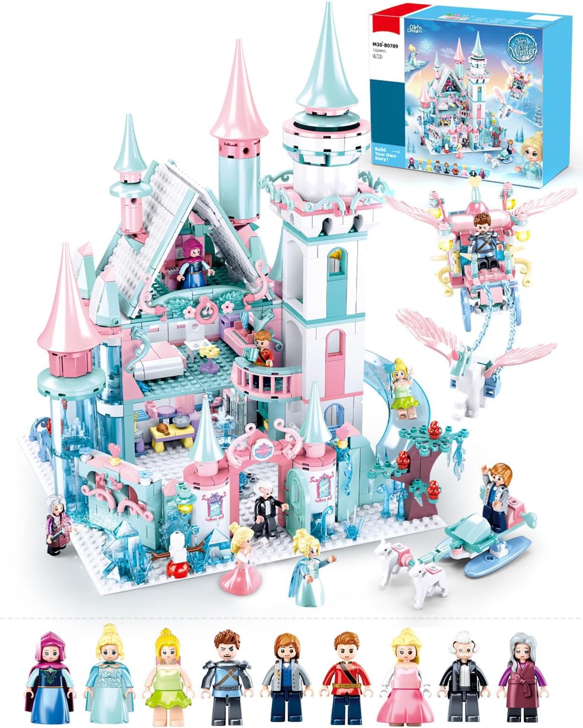 Mavo Brix Castle Girl Set front view, grand princess castle for imaginative play