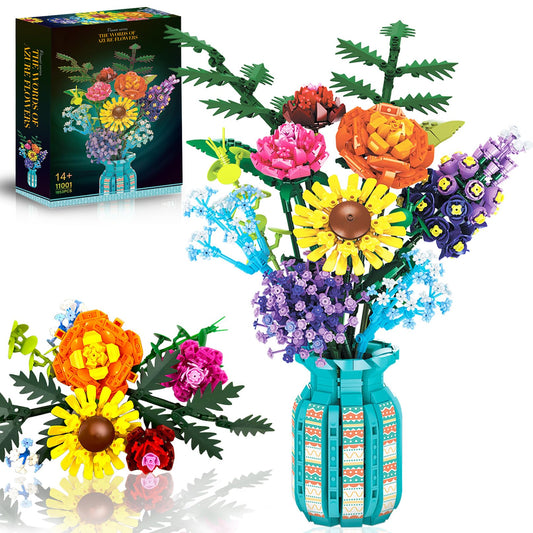 Mavo Brix flowers bouquet-building-set shown as a vibrant home centerpiece.