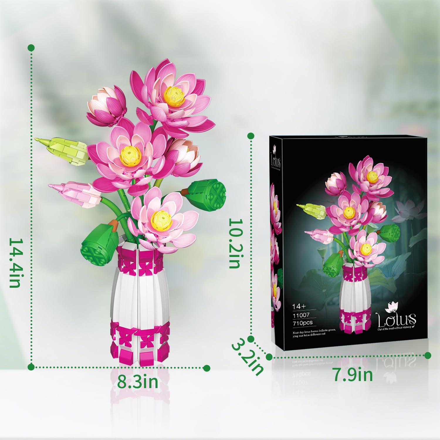 Mavo brix pink-white vase pairs with lotus for elegant harmony.