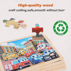 MAX JHQIQU wooden puzzle car—four themes invite focus and exploration.