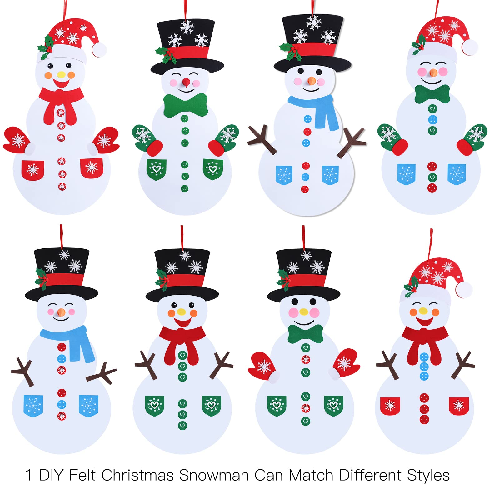 Max Fun 58-piece felt snowman ornaments close view for creative crafting