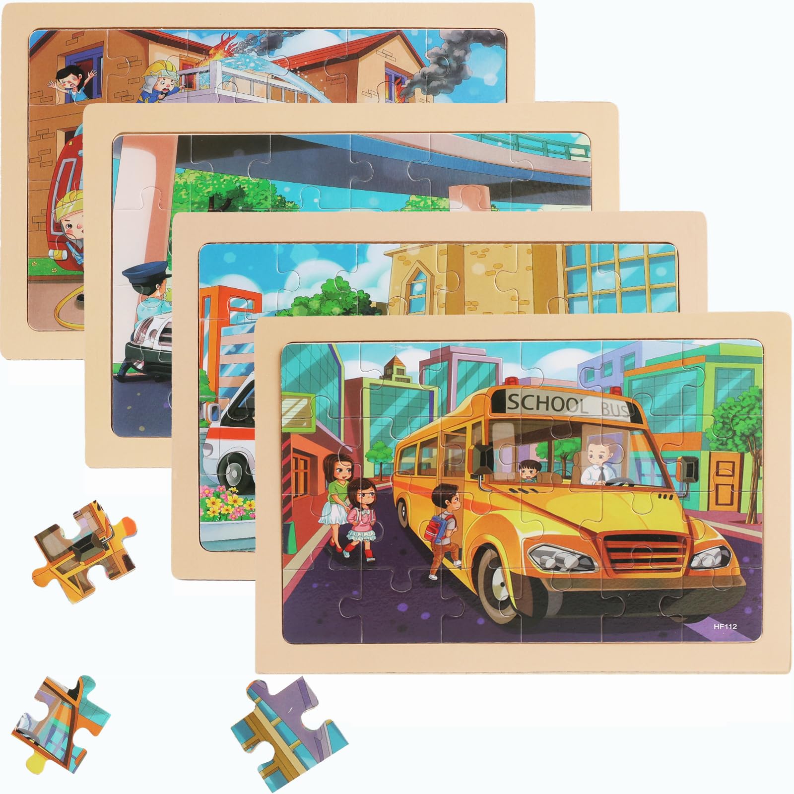 MAX JHQIQU construction wooden puzzle 24pc eases hand-eye coordination and logical thinking.
