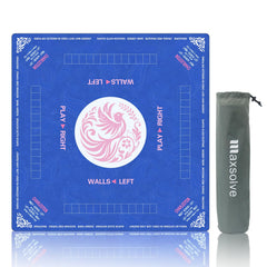 Maxsolve Mahjong Mat blue on table offers comfortable play surface for mahjong and card games.