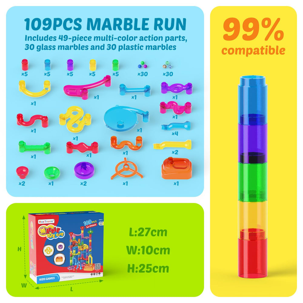 MaxTronic marble maze assembly demonstrates modular parts for creative setup