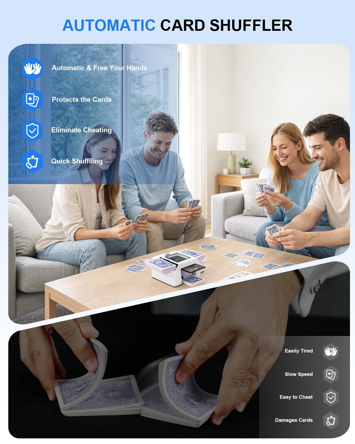 MAXVINI shuffler with USB-C charging and 2000mAh battery.