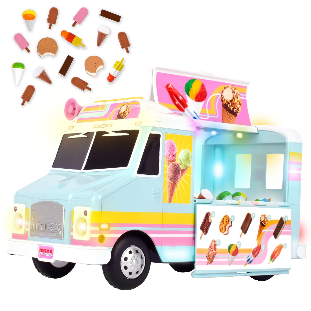 Maxx Action 12” Ice Cream Truck front view designed for imaginative play and storytelling.