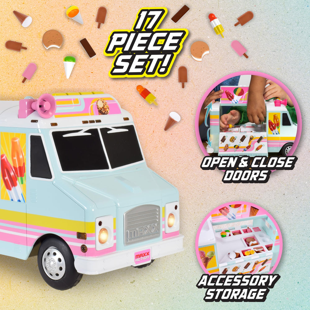 Maxx Action Ice Cream Truck side view showing serving station for pretend orders.