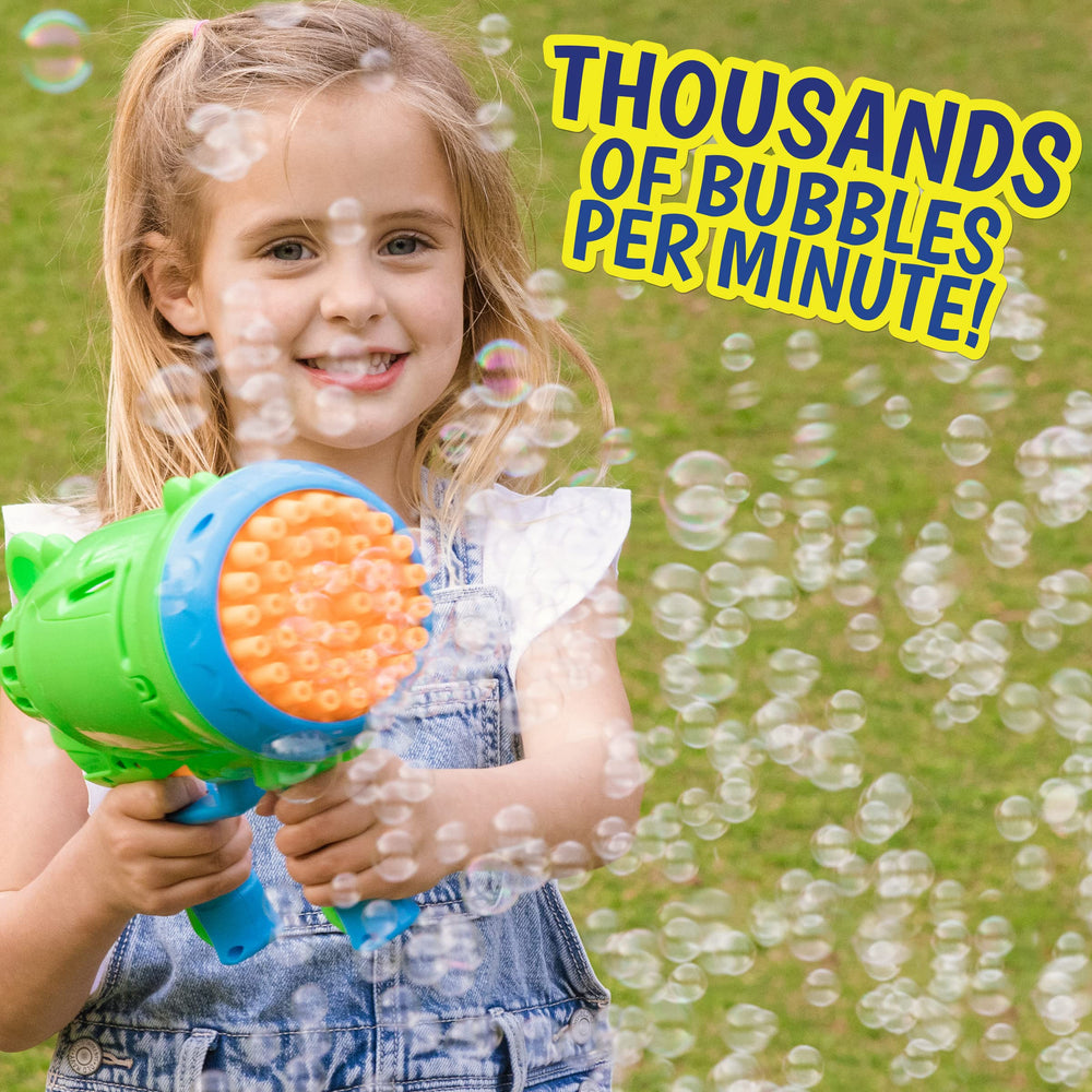 Maxx Bubbles Bubble Barrage includes solution bottle for quick setup