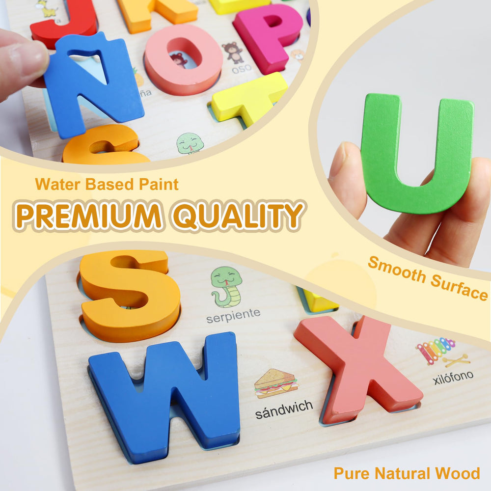 MAYAPHILOS colorful ABC board design sparks color recognition and letter familiarity in kids.