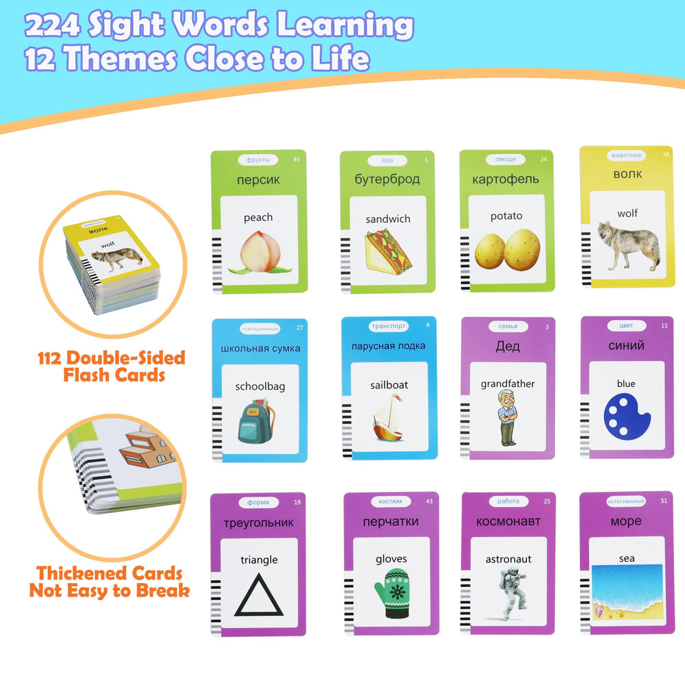 MAYAPHILOS English-Russian word cards show 224 sight words for kids.