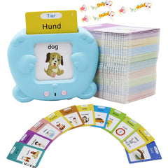 MAYAPHILOS Pocket Speech reader closeup demonstrates bilingual learning in action.