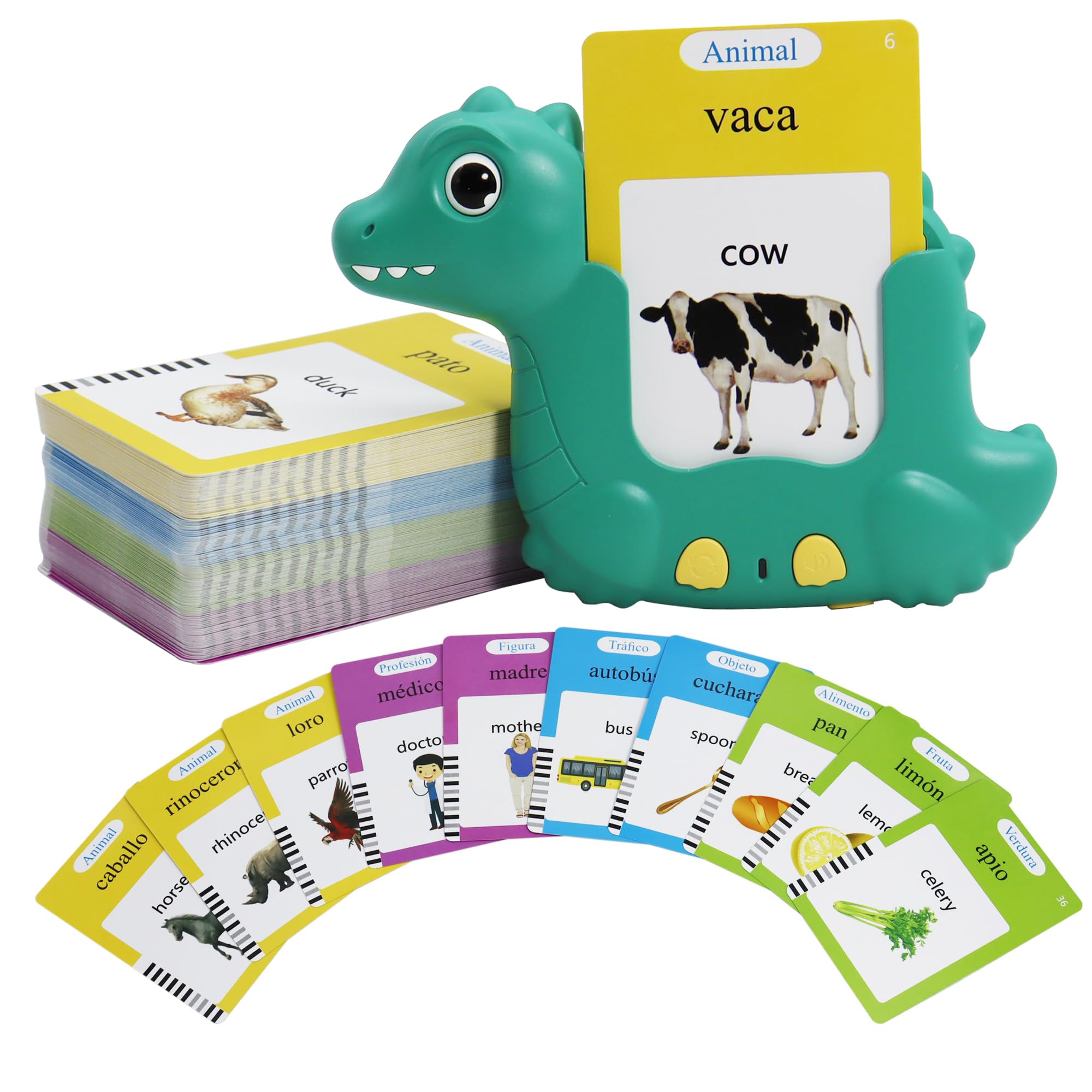MAYAPHILOS talking flash cards with dinosaur design teach 224 sight words in English and Spanish.