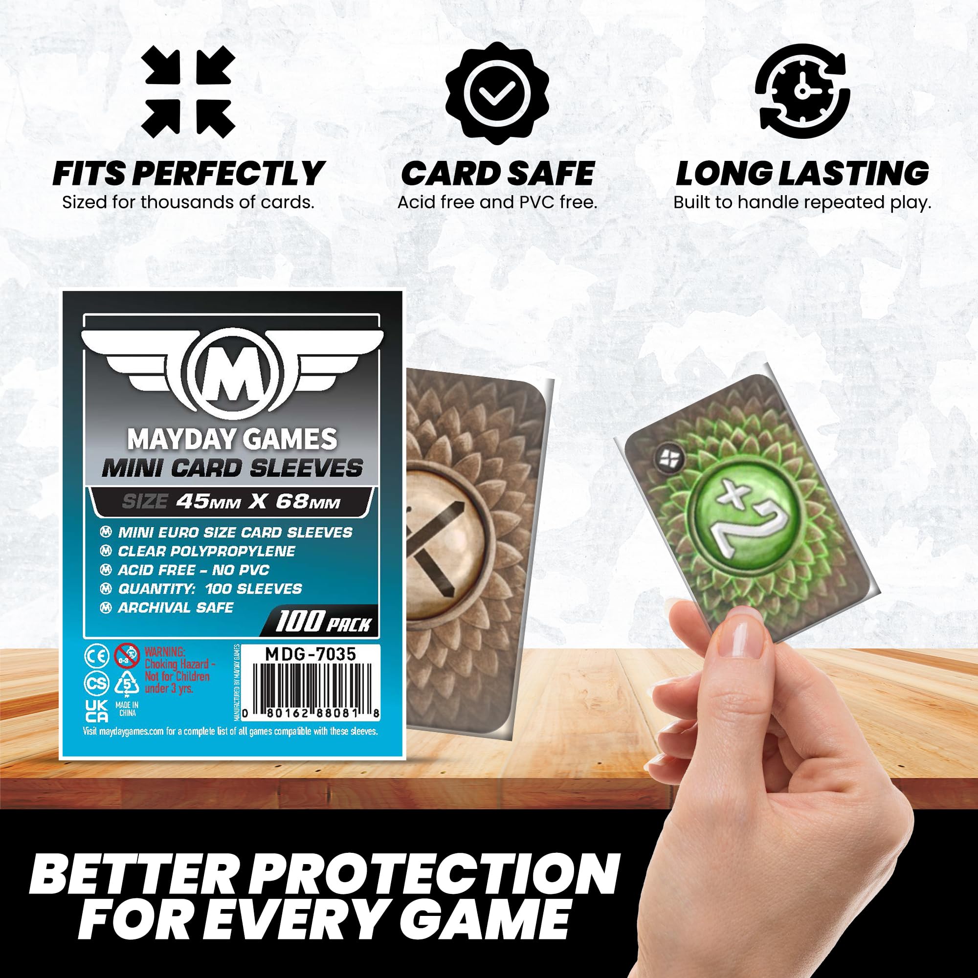Mayday Games mini card sleeve fits standard 45x68mm cards for many games.