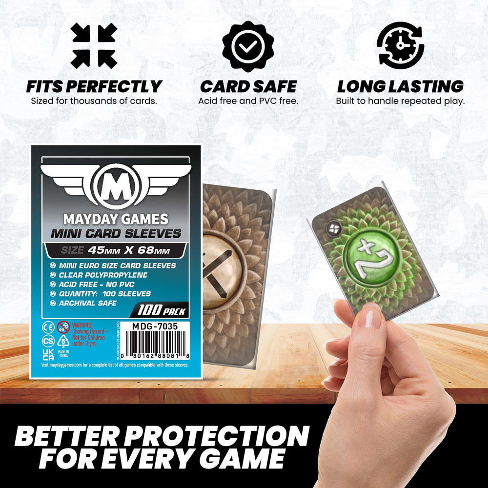 Mayday Games mini card sleeve fits standard 45x68mm cards for many games.