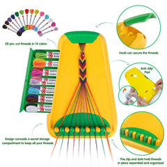 Maynacs bracelet maker setup showing child-friendly workspace and organized threading