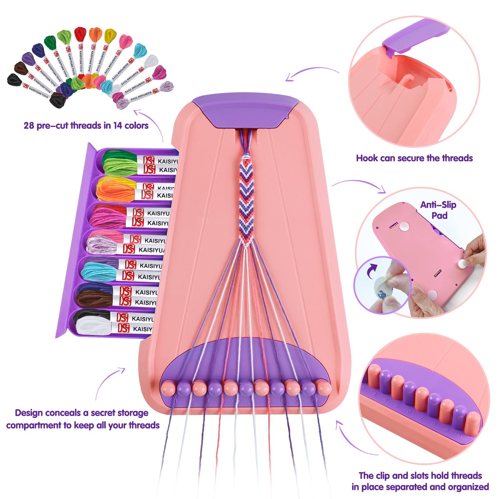 Maynacs bracelet-maker with threads storage, organized crafting space for kids