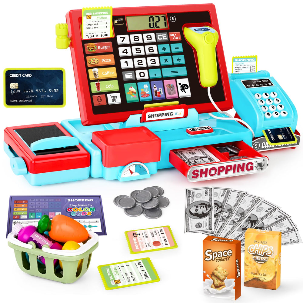 Maysida 52PCS toy cash register front view for imaginative store play and counting