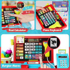 Maysida 52PCS toy cash register with scanner and mic for interactive pretend shopping