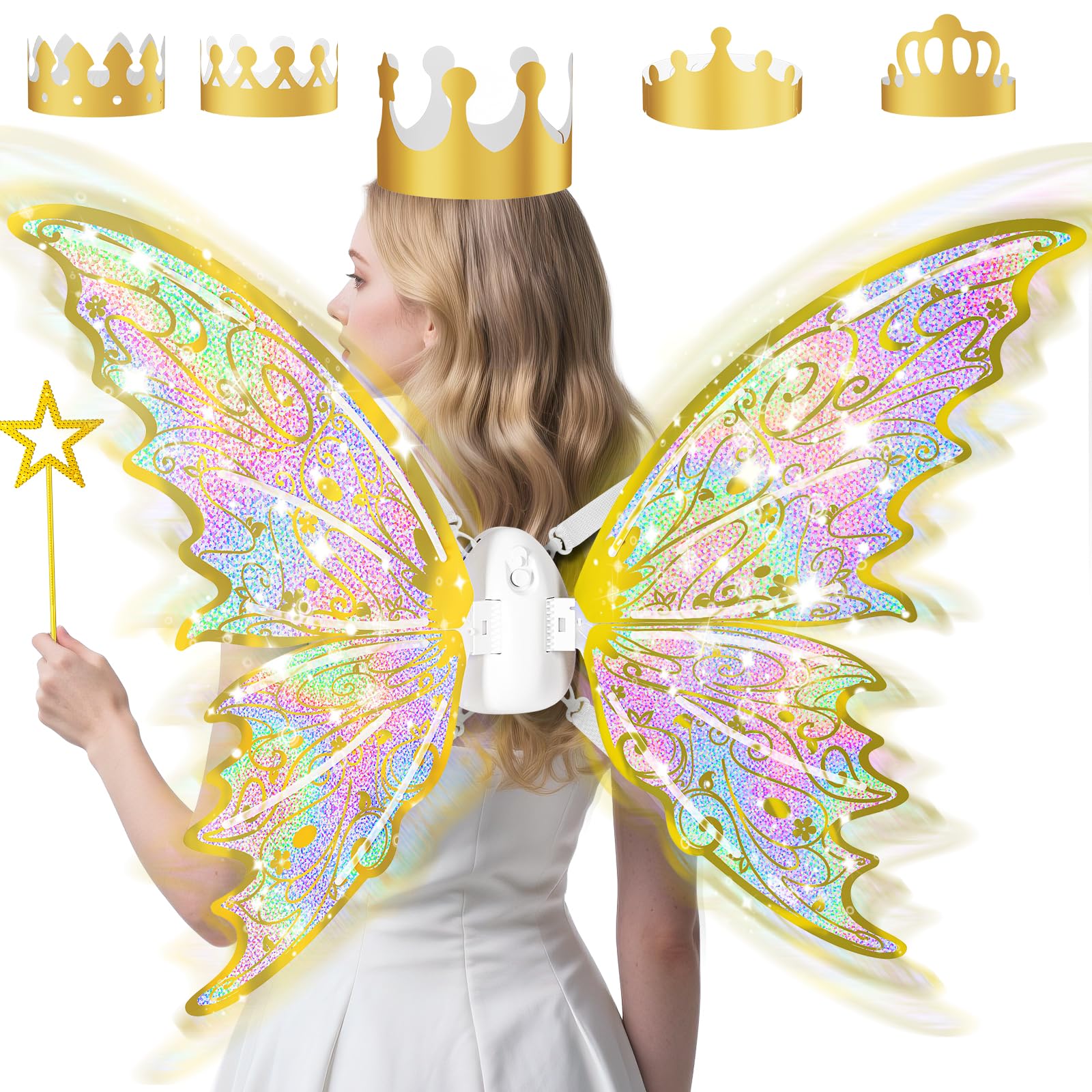 Maysida Gold Fairy Wings with Wand Set for magical dress-up and events