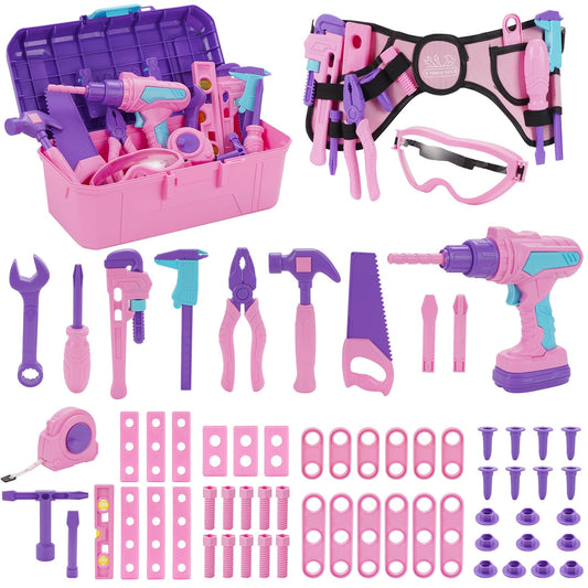 Maysida Kids Tool Set 67pcs in pink box for imaginative play and fine motor skills
