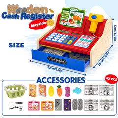 Maysida wooden cash register calculator lets kids do quick sums during pretend shopping.