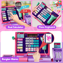 Maysida pink cash register with scanner highlights pretend shopping and role-play fun.