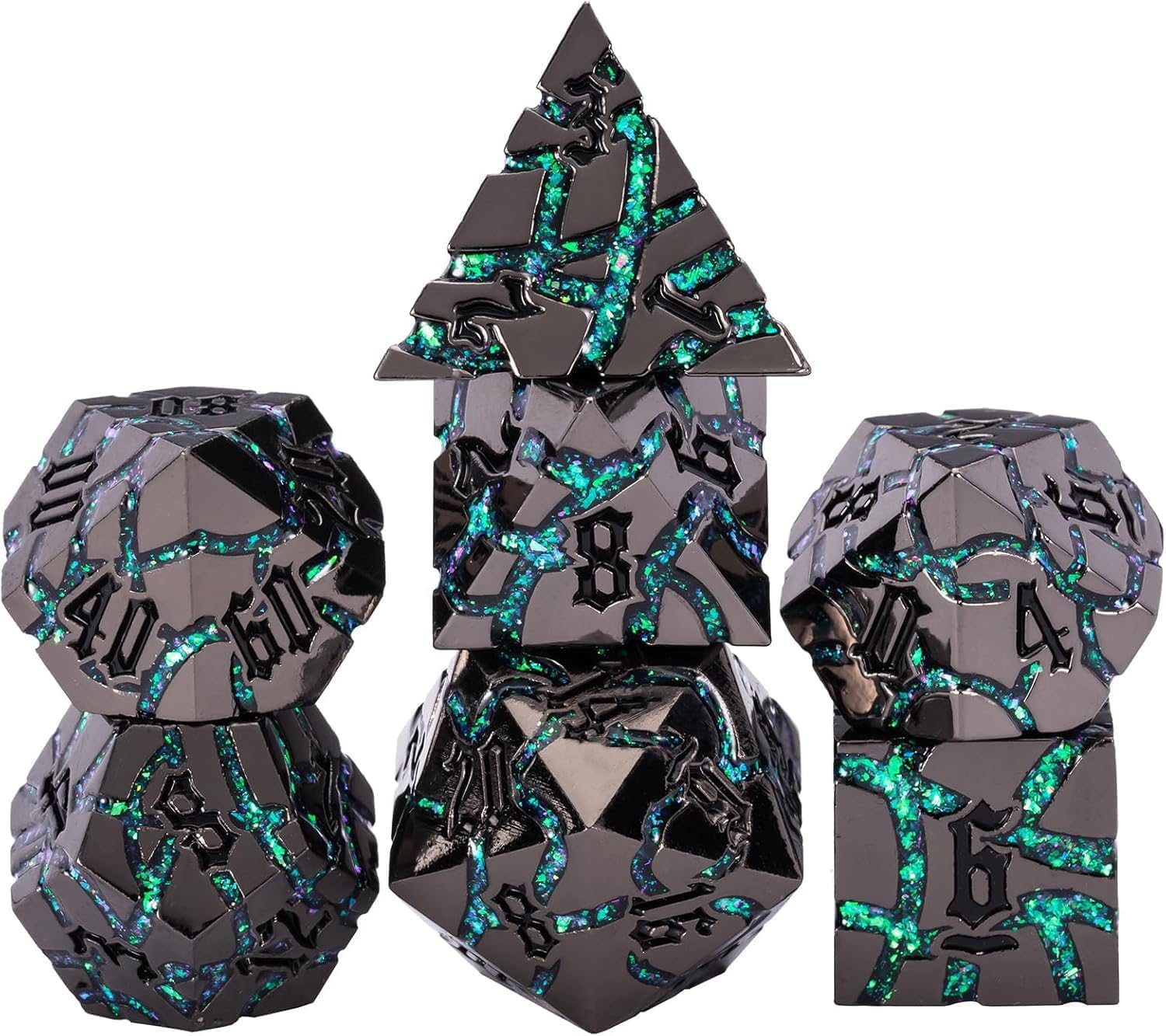 Maywin cracked rune d20 with green vein glow enhances dramatic D&D rolls