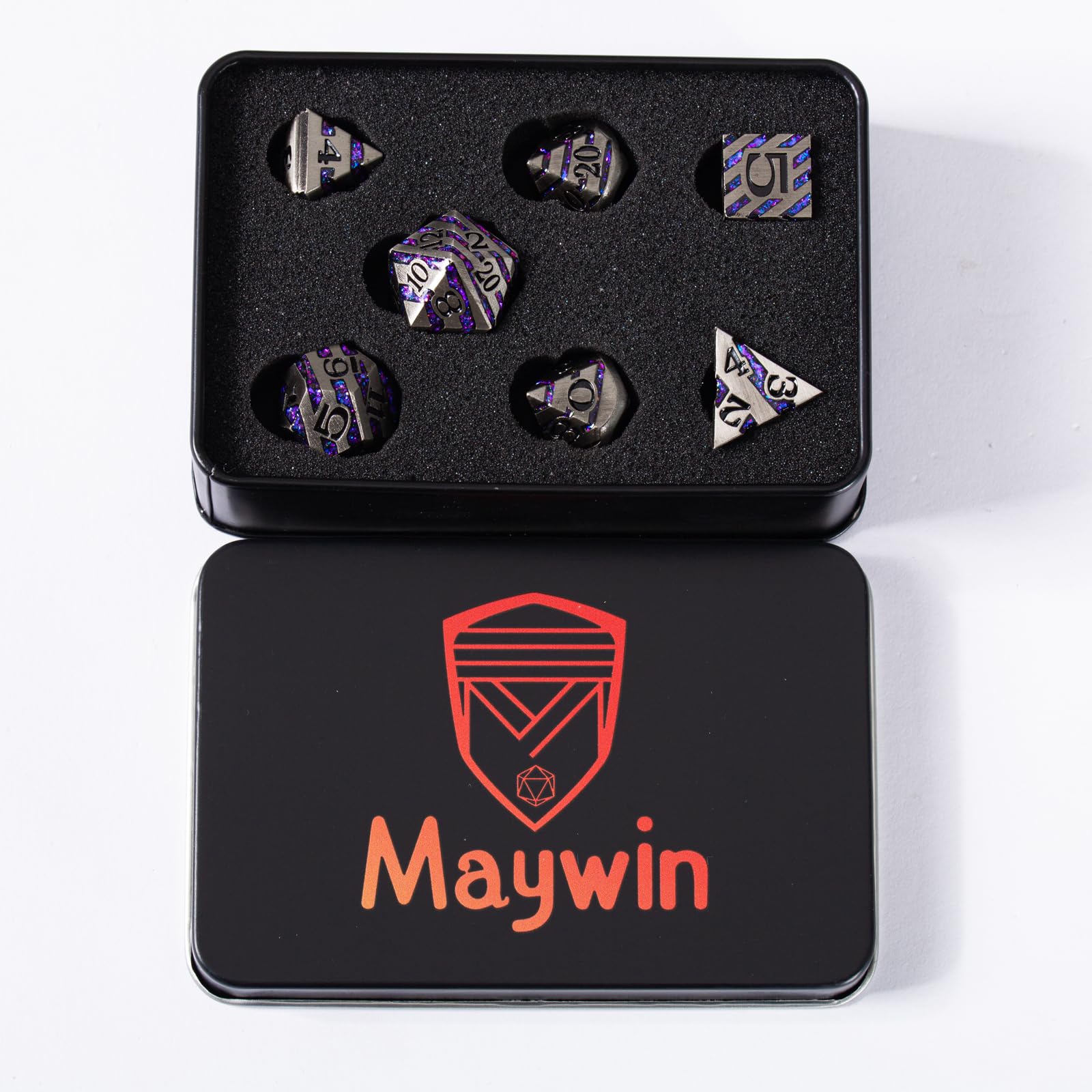 Maywin Inlay Metal Dice Set d12 face offers strong weight and high visibility at the table