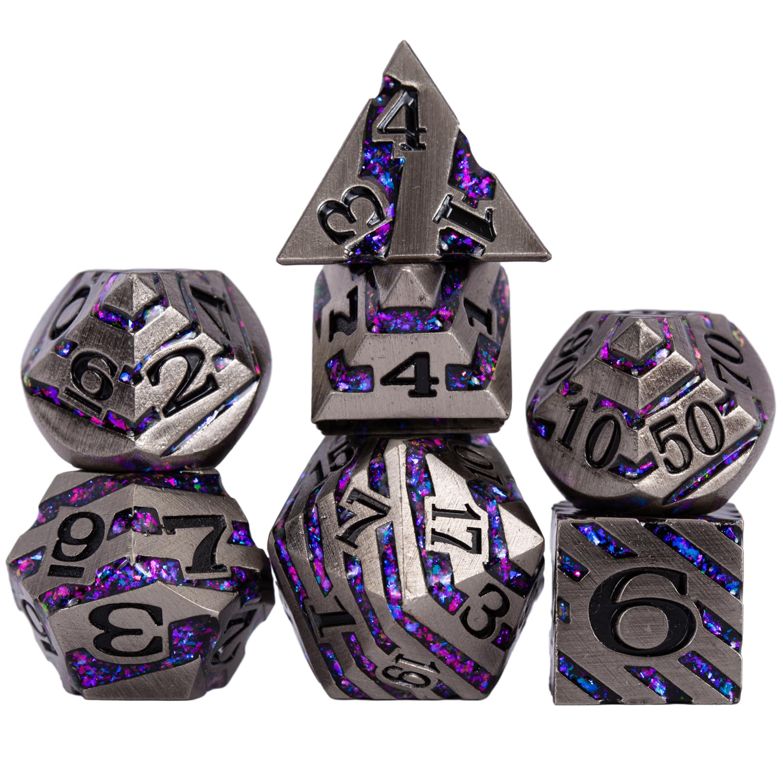 Maywin Inlay Metal Dice Set d20 face delivers dramatic presence and smooth performance