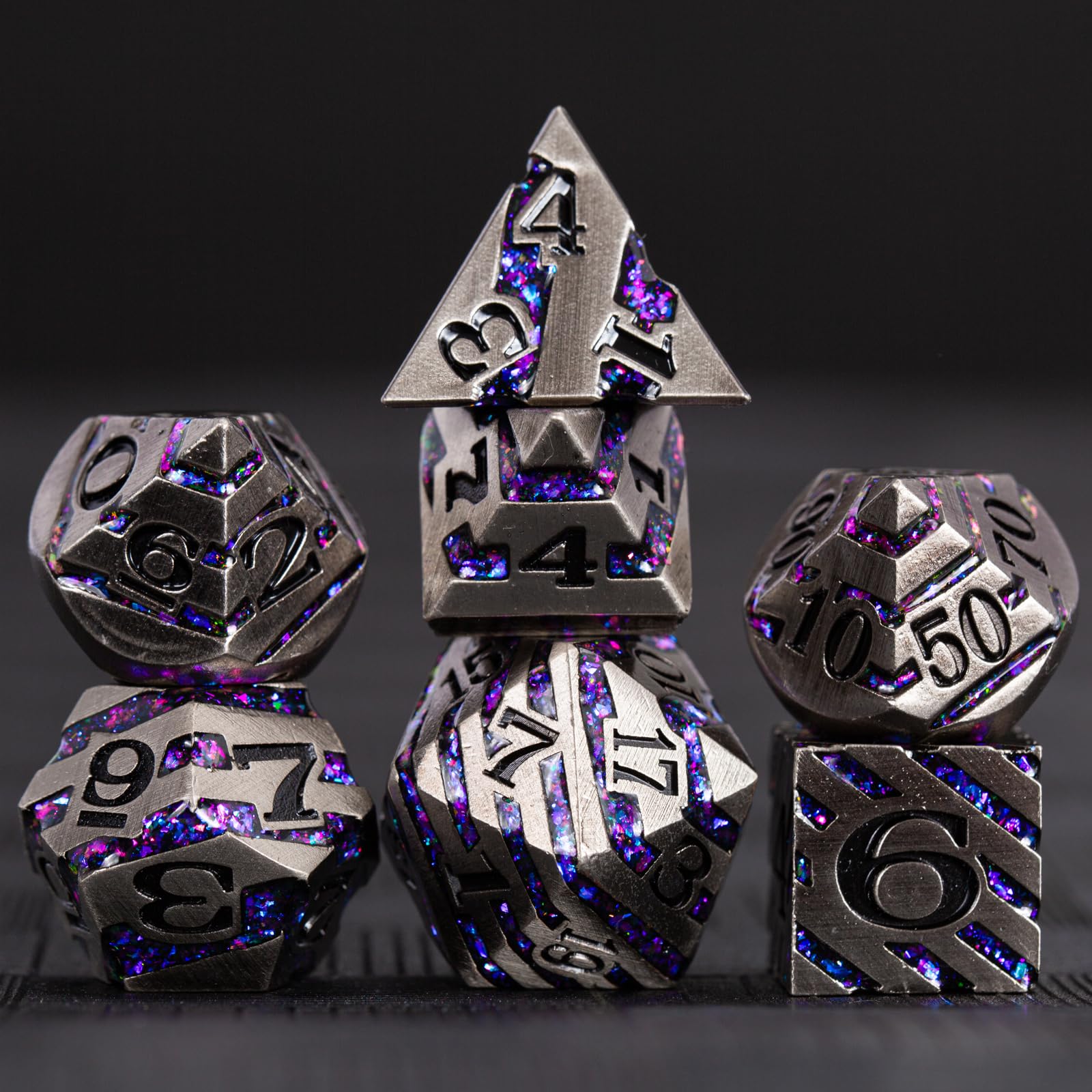 Maywin Inlay Metal Dice Set d6 face with bold engravings and premium heft for reliable rolls
