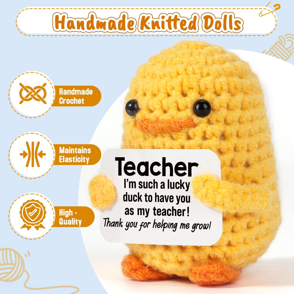 MBL crochet duck face view, playful classroom keepsake