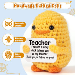 MBL crochet duck face view, playful classroom keepsake
