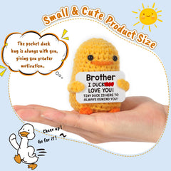 MBL crocheted duck with positive card, playful desk decor