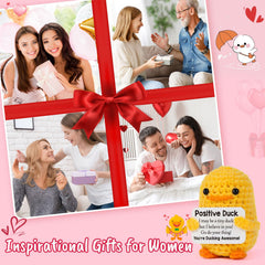 MBL pocket-size crochet duck fits bags for on-the-go mood boosts.