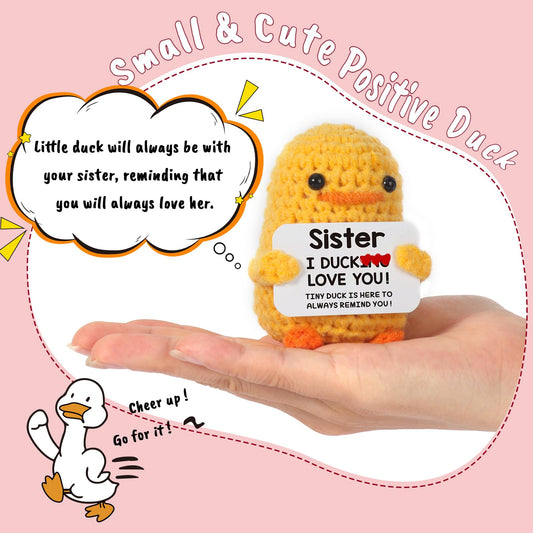 MBL cute desk companion crochet duck on a workspace for smiles