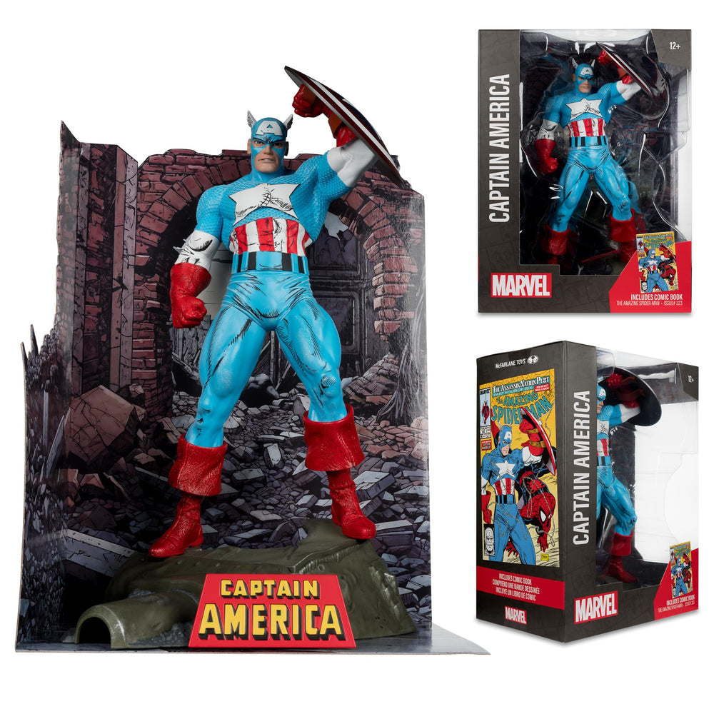 Diorama-base detail supports stable posing of Captain America figure.