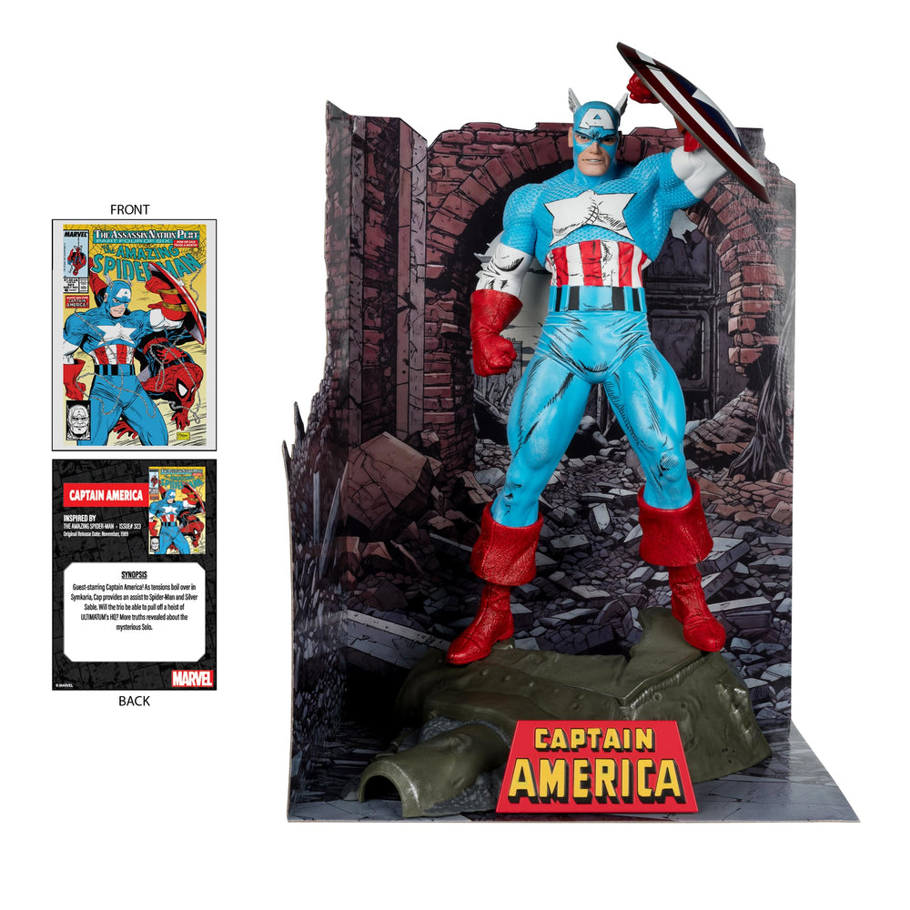 Captain America and Spider-Man collaboration scene within a dynamic diorama.