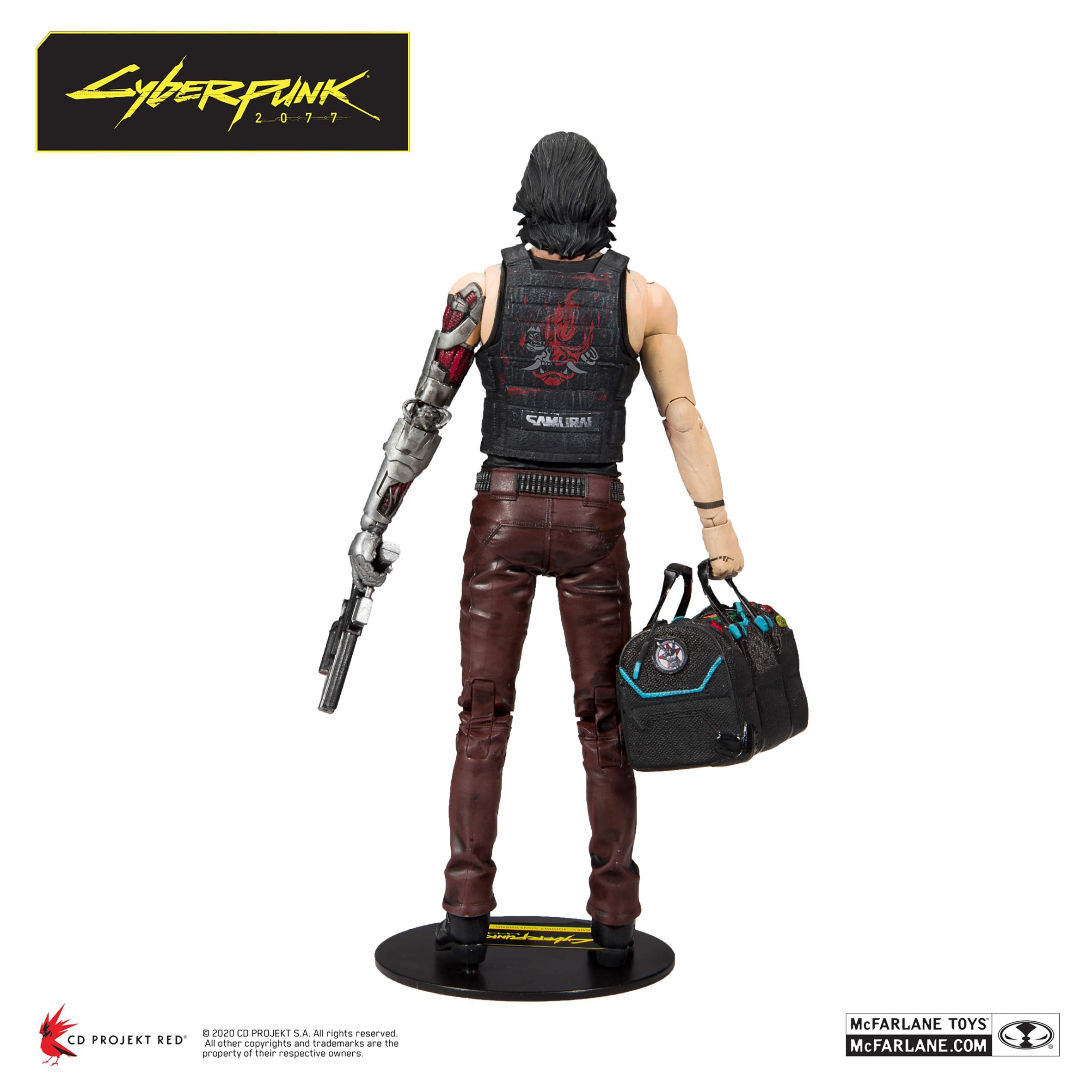 McFarlane Toys Johnny Silverhand Variant with Malorian Gun ready for dynamic poses