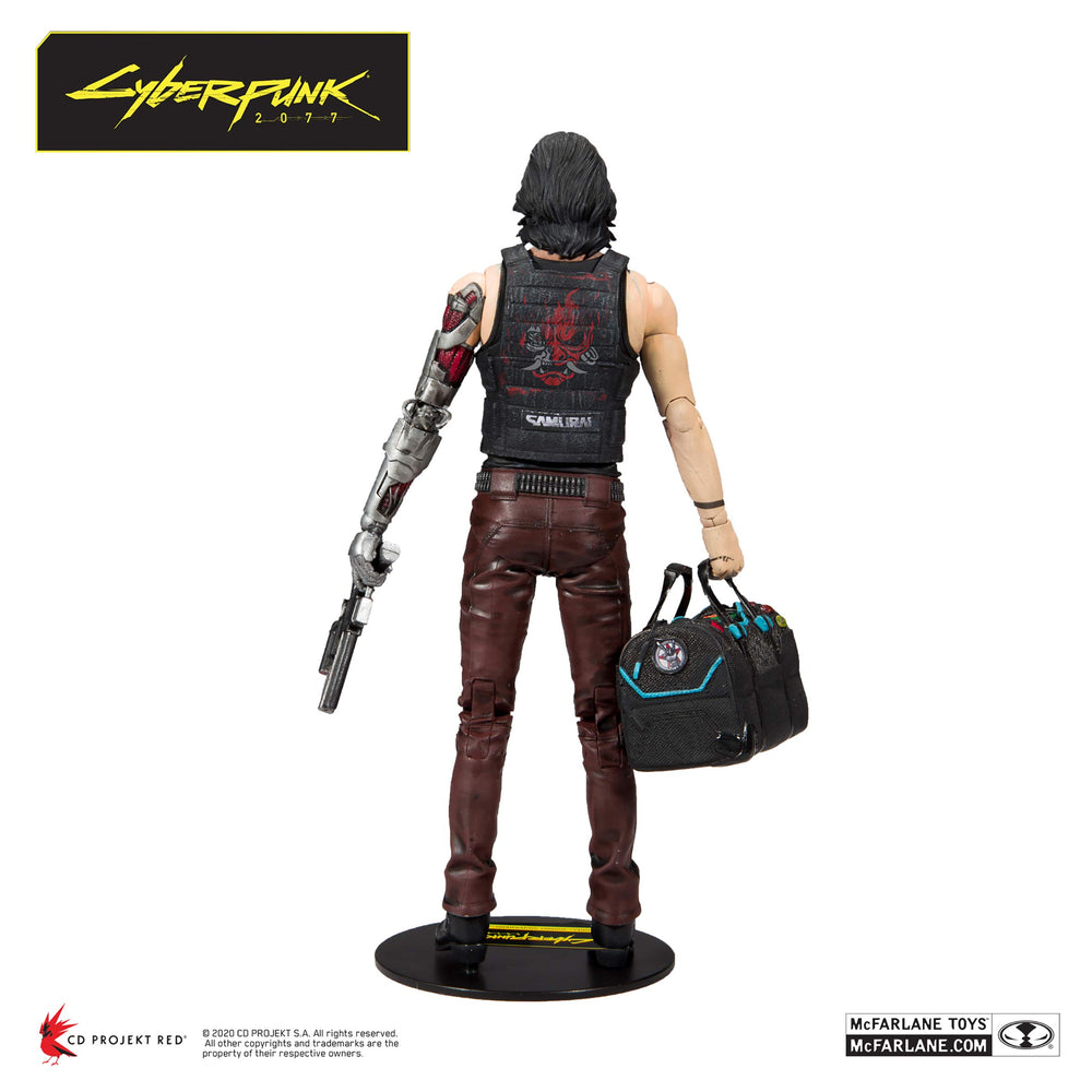 McFarlane Toys Johnny Silverhand Variant with Malorian Gun ready for dynamic poses