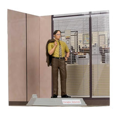 Dwight Schrute figure with printed backdrop and base for immersive display.