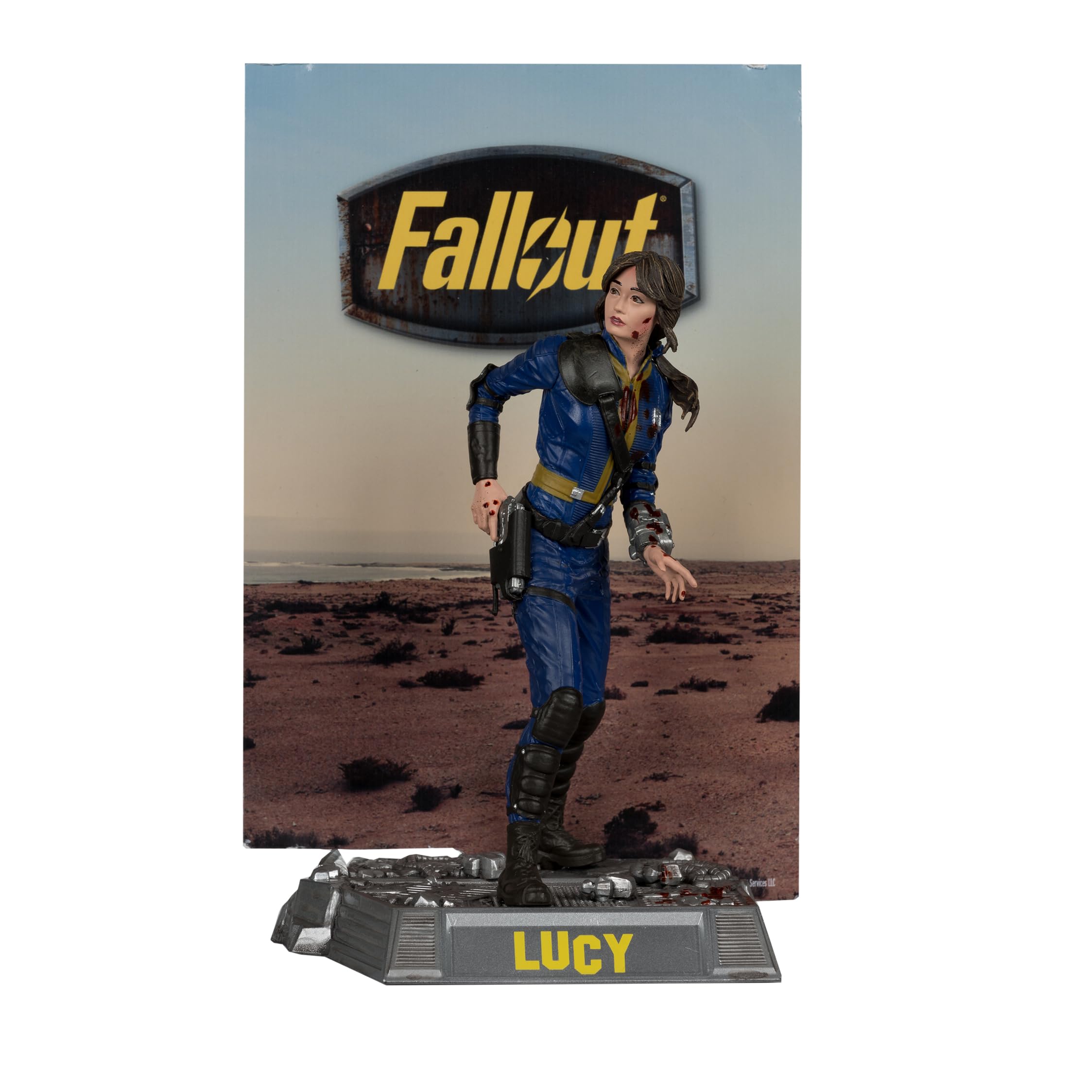 McFarlane Fallout The Ghoul 6in posed figure with goth deco for display.